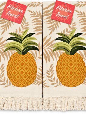 Pineapple Welcome Kitchen Dish Towels Set of 2 Summer Beach House Tropical
